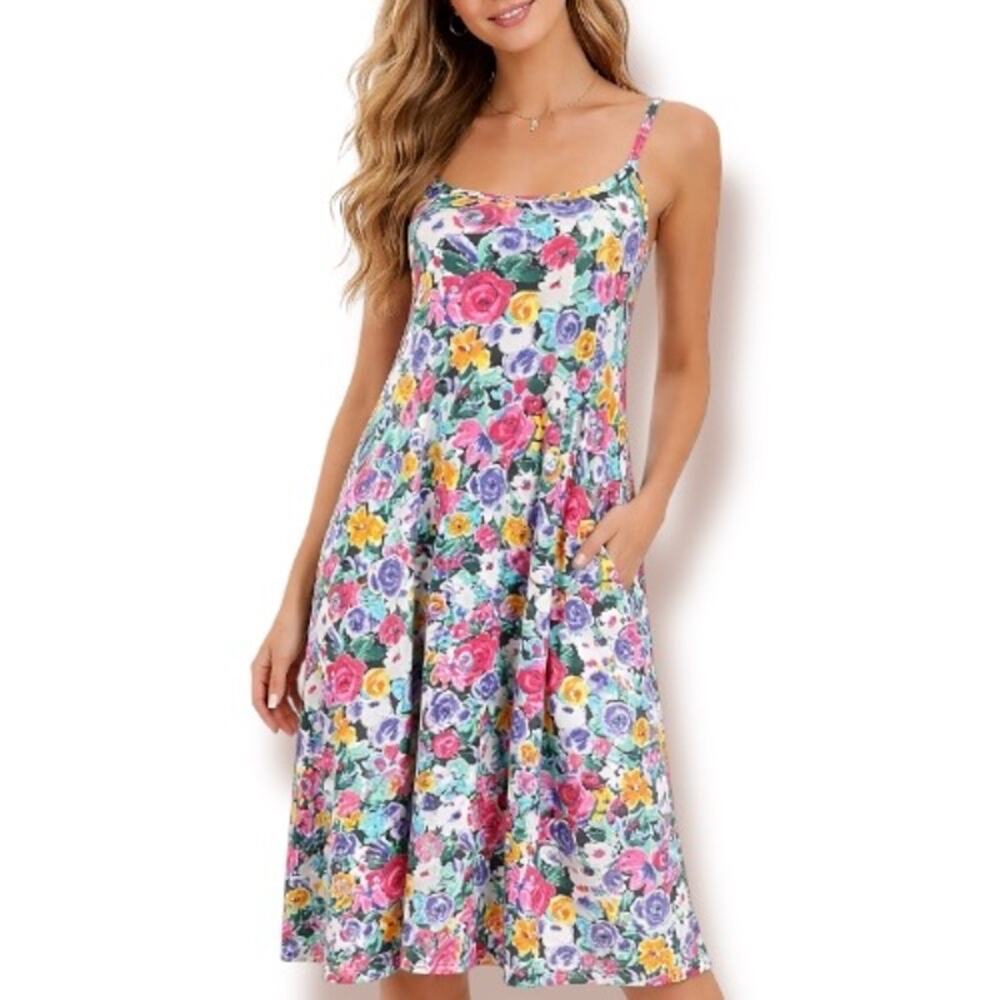Vintage Romantic Garden Floral Midi Slip Dress‎ Small Made In USA  Colorful
